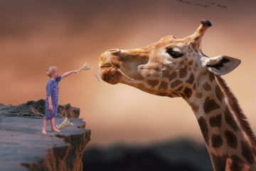 Giraffe mit Kind als Symbol für gewaltfreie Kommunikation mit Kindern